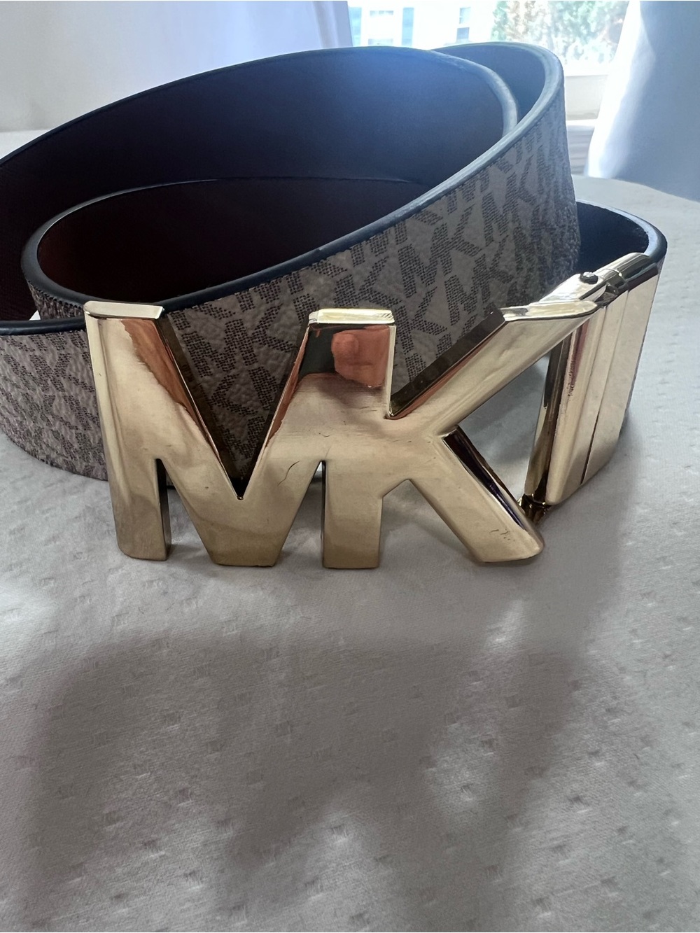 Michael Kors Men's MK Logo Belt in Brown and Gold